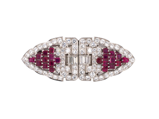 23379 - Art Deco Platinum Diamond Ruby Pin