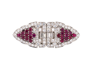 23379 - Art Deco Platinum Diamond Ruby Pin