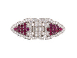 23379 - Art Deco Platinum Diamond Ruby Pin