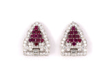 23379 - Art Deco Platinum Diamond Ruby Pin