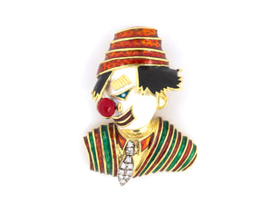 23391 - Circa 1970 Gold Diamond Enamel Clown Pin