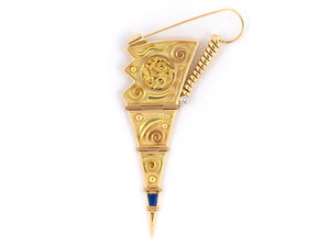 23439 - Circa 1995 Aaron Macsai Gold Diamond Tanzanite Triangular Pin