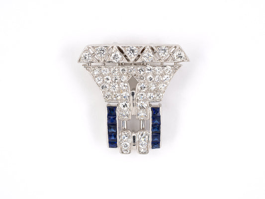 23443 - SOLD - Art Deco Platinum Diamond Synthetic Sapphire Clip Pin