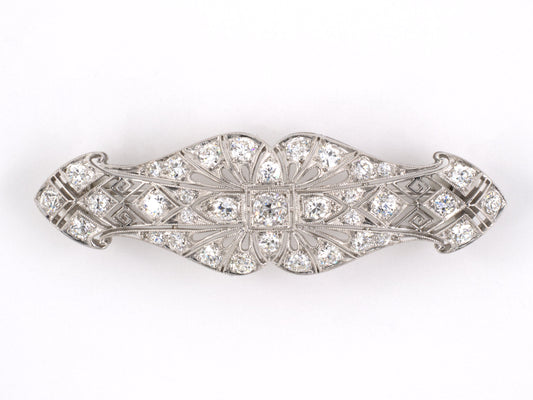 23446 - Art Deco Platinum Diamond Filigree Pin