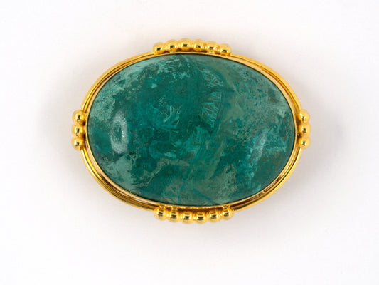 23509 - SOLD - Gold Cabochon GIA Pseudomalachite Oval Pin