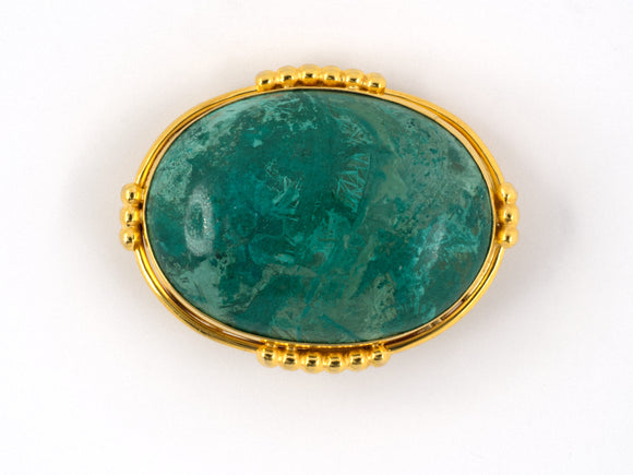 23509 - Gold Cabochon GIA Pseudomalachite Oval Pin