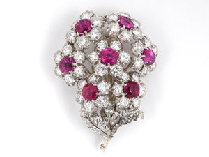 23520 - SOLD - Buccellati Platinum AGL Burma Ruby Floral Brooch