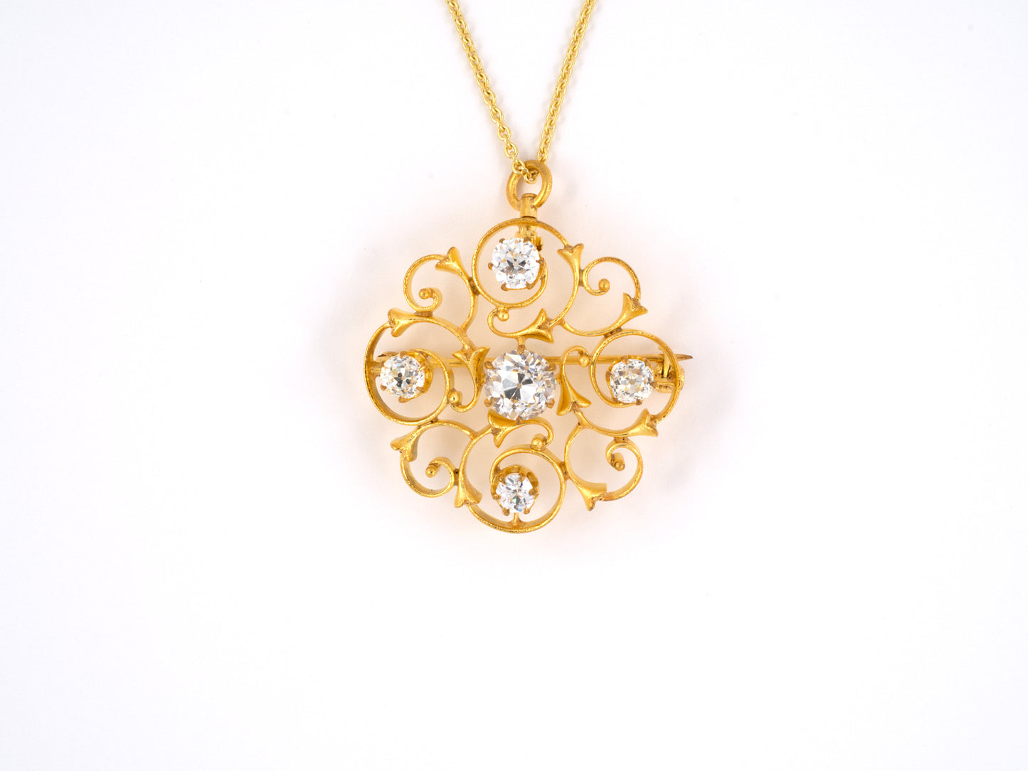 23554 - Victorian Gold Diamond Scroll Pin Pendant Necklace