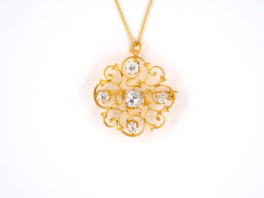 23554 - Victorian Gold Diamond Scroll Pin Pendant Necklace