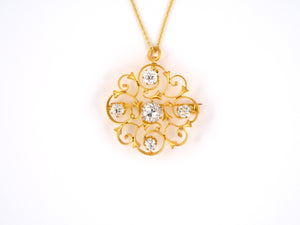 23554 - Victorian Gold Diamond Scroll Pin Pendant Necklace