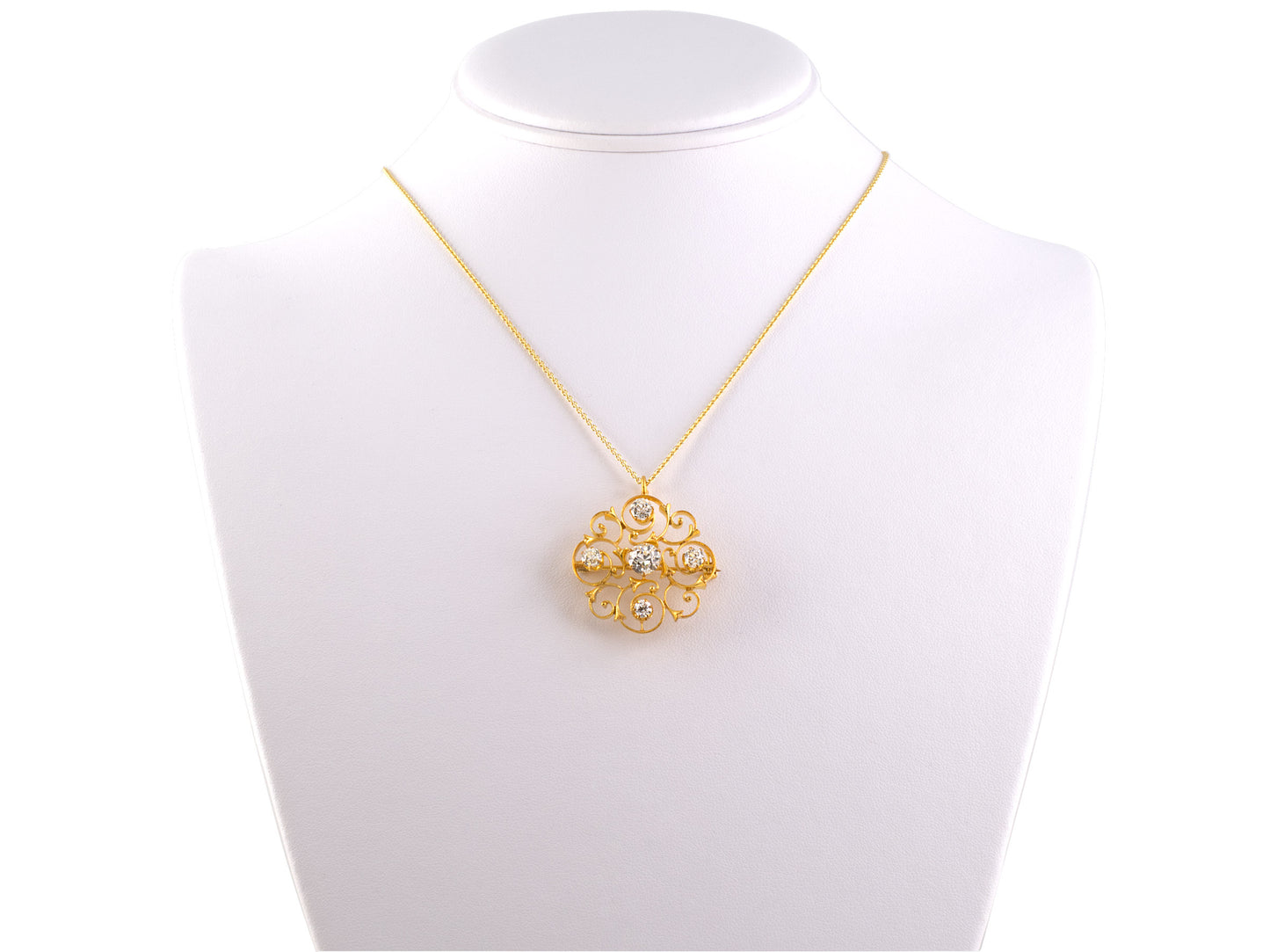 23554 - Victorian Gold Diamond Scroll Pin Pendant Necklace