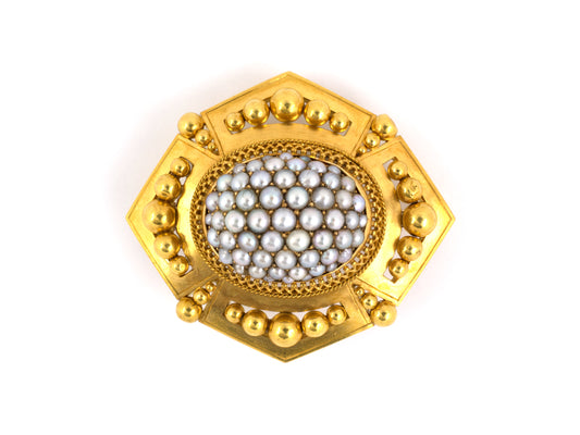 23559 - Victorian Etruscan Revival Gold Pearl Pin