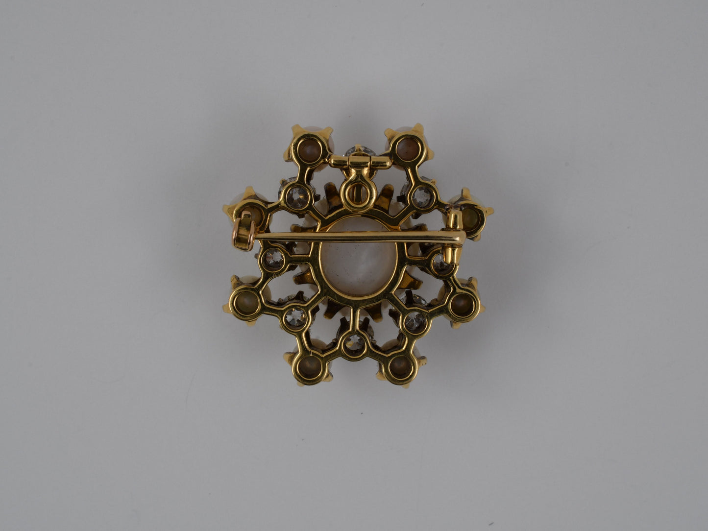 23560 - Victorian Gold GIA Natural Baroque Pearl Diamond Circle Pin Pendant