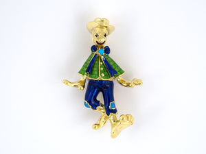 23583 - Circa 1970 Gold Turquoise Enamel En Tremblant Scarecrow Pin