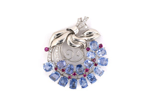 23593 - Retro Circa 1946 Yard Platinum Sapphire Diamond Ruby Pin