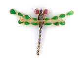 23609 - Circa 1950 Gold GIA Jadeite Star Sapphire Ruby Sapphire Dragonfly Pin