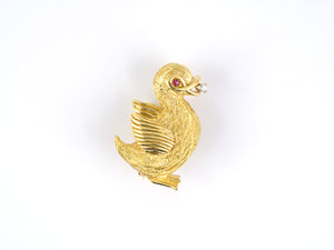 23676 - Gold Diamond Ruby Baby Duck Pin