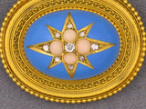 23722 - Victorian Etruscan Revival Gold Diamond Coral Enamel Pin
