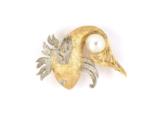 23734 - Gold Diamond Pearl Fish Pin