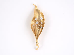 23735 - SOLD - Gold Diamond Leaf Pin