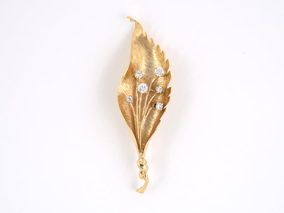 23735 - SOLD - Gold Diamond Leaf Pin