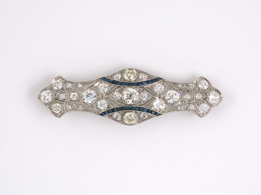 23743 - SOLD - Art Deco Platinum Diamond Sapphire Pin