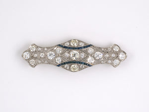 23743 - Art Deco Platinum Diamond Sapphire Pin