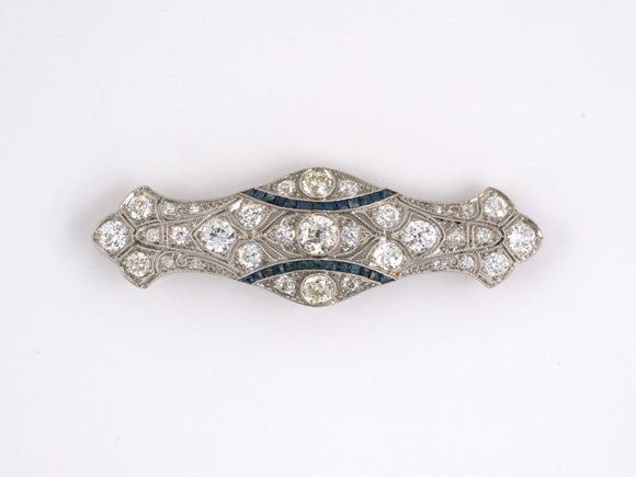 23743 - Art Deco Platinum Diamond Sapphire Pin