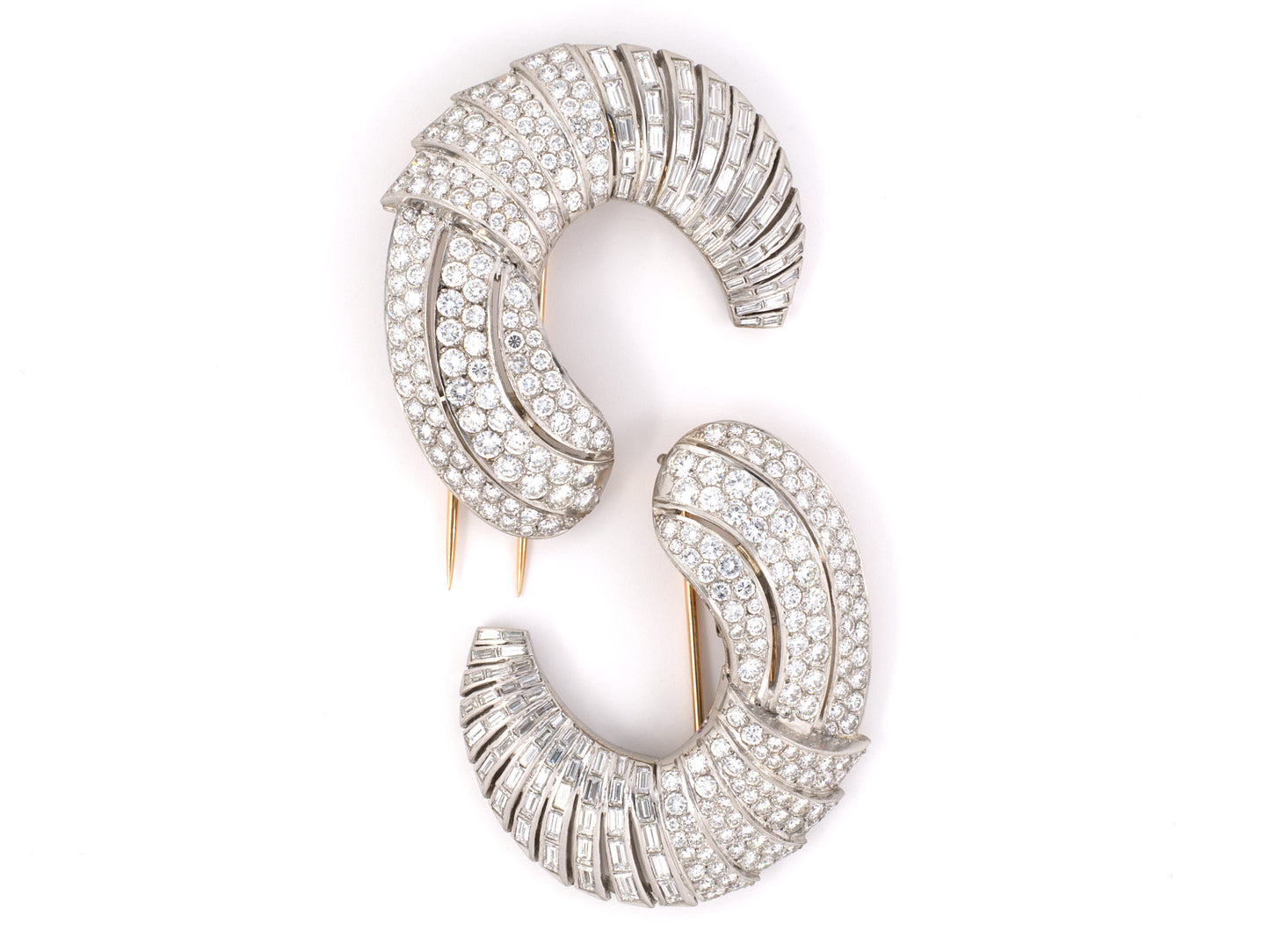 23758 - Retro Circa 1945 Platinum Diamond Swirl Pin Clips