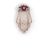 23773 - Edwardian Krementz Platinum Gold Crystal Diamond Ruby Pearl Moonstone Flower Pin