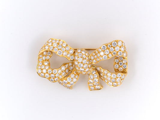 23832 - SOLD - Gold Diamond Ribbon Bow Pin