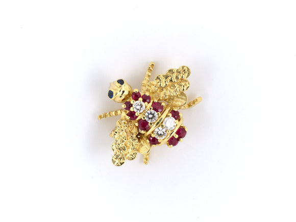 23840 - SOLD - Honora Gold Diamond Ruby Sapphire Bee Fly Pin