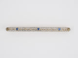 23846 - Art Deco Krementz Platinum Gold Sapphire Filigree Bar Pin