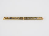 23846 - Art Deco Krementz Platinum Gold Sapphire Filigree Bar Pin