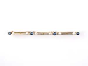 23847 - SOLD - Art Nouveau Gold Sapphire Pearl Wire Bar Pin