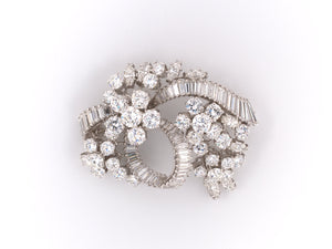 23848 - Platinum GIA Diamond Cluster Spray Ribbon Bow Pin