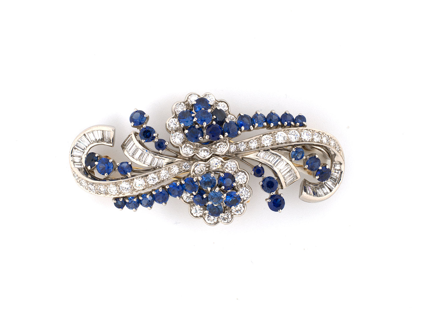 23854 - SOLD - Retro Tiffany Palladium Sapphire Diamond Pin Clips
