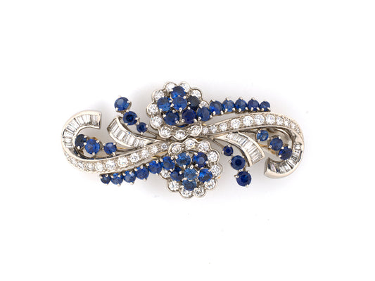 23854 - SOLD - Retro Tiffany Palladium Sapphire Diamond Pin Clips