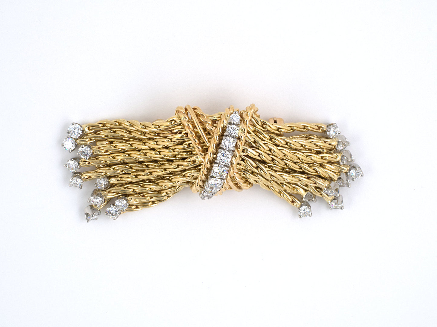 23860 - David Friedman & Sons Circa 1970s Gold Platinum Diamond Rope Pin