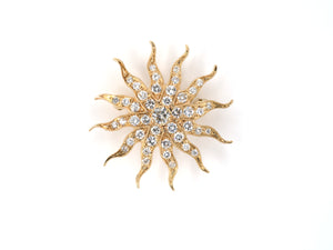 23866 - SOLD - Gold Diamond Sunburst Pin