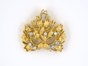 23874 - SOLD - Dunay Gold Platinum Diamond Mask Pin