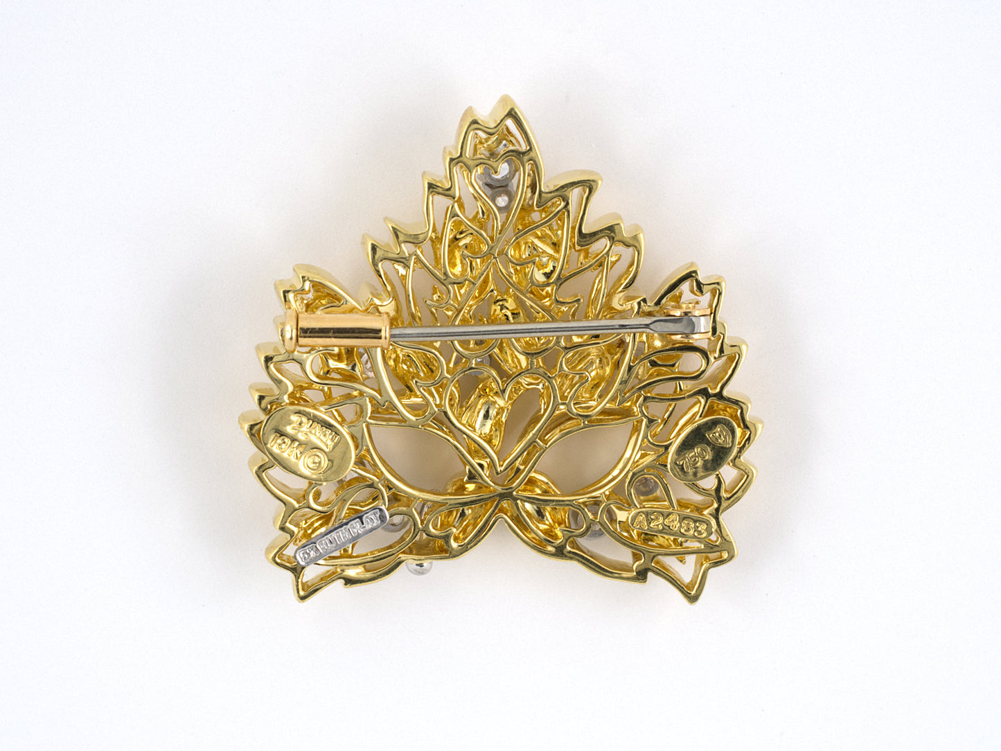 23874 - SOLD - Dunay Gold Platinum Diamond Mask Pin