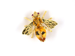 23895 - SOLD - Rosenthal Gold Citrine Ruby Bee Fly Pin