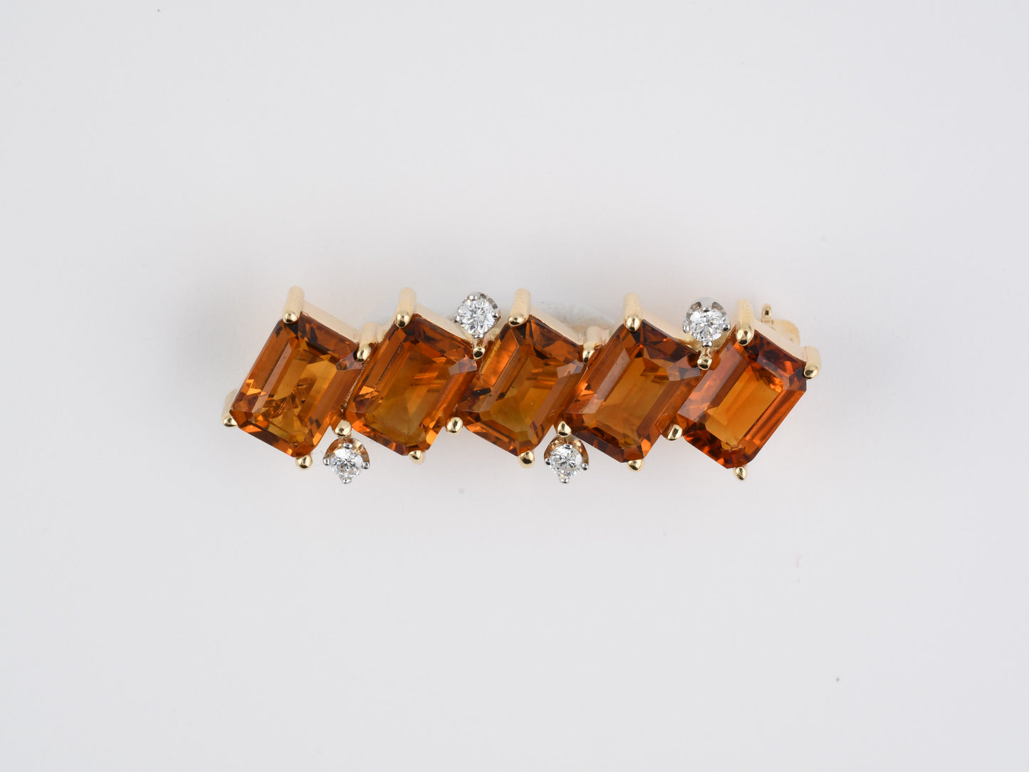23902 - SOLD - Circa 1970s Cresarrow Gold Platinum Citrine Diamond Bar Pin