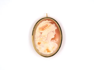 23903 - Circa 1950 Gold Shell Cameo Pin Pendant