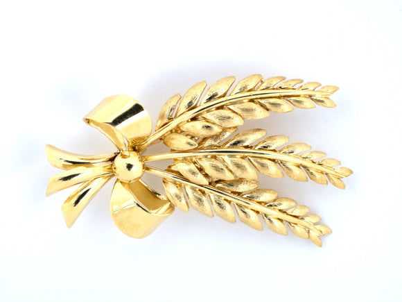 23924 - SOLD - Tiffany Gold Bow Flower Leaf Pin