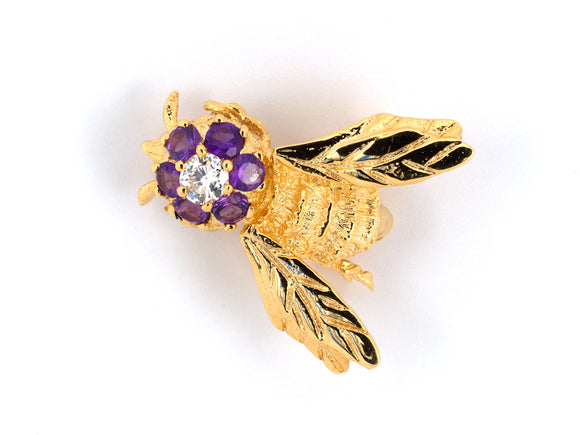 23929 - SOLD - Gold Diamond Amethyst Bee Fly Pin