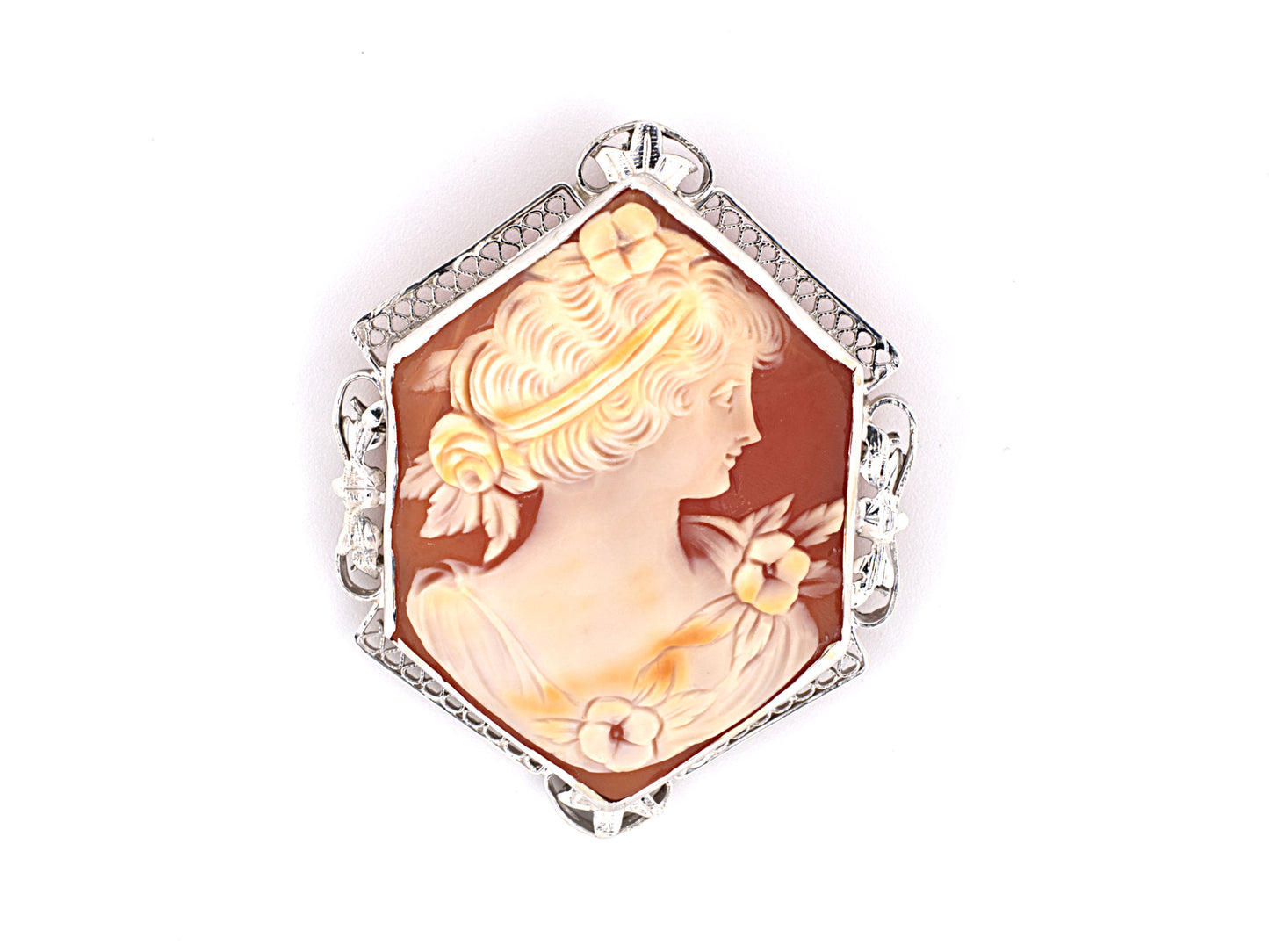 23933 - SOLD - Gold Shell Cameo Woman Profile Pin Pendant