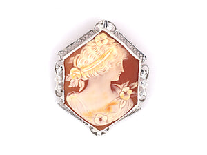 23933 - Gold Shell Cameo Woman Profile Pin Pendant