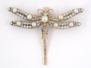 23945 - SOLD - Victorian Gold Silver Dia Diamond GIA Natural Pearl Demantoid French  Dragonfly Pin